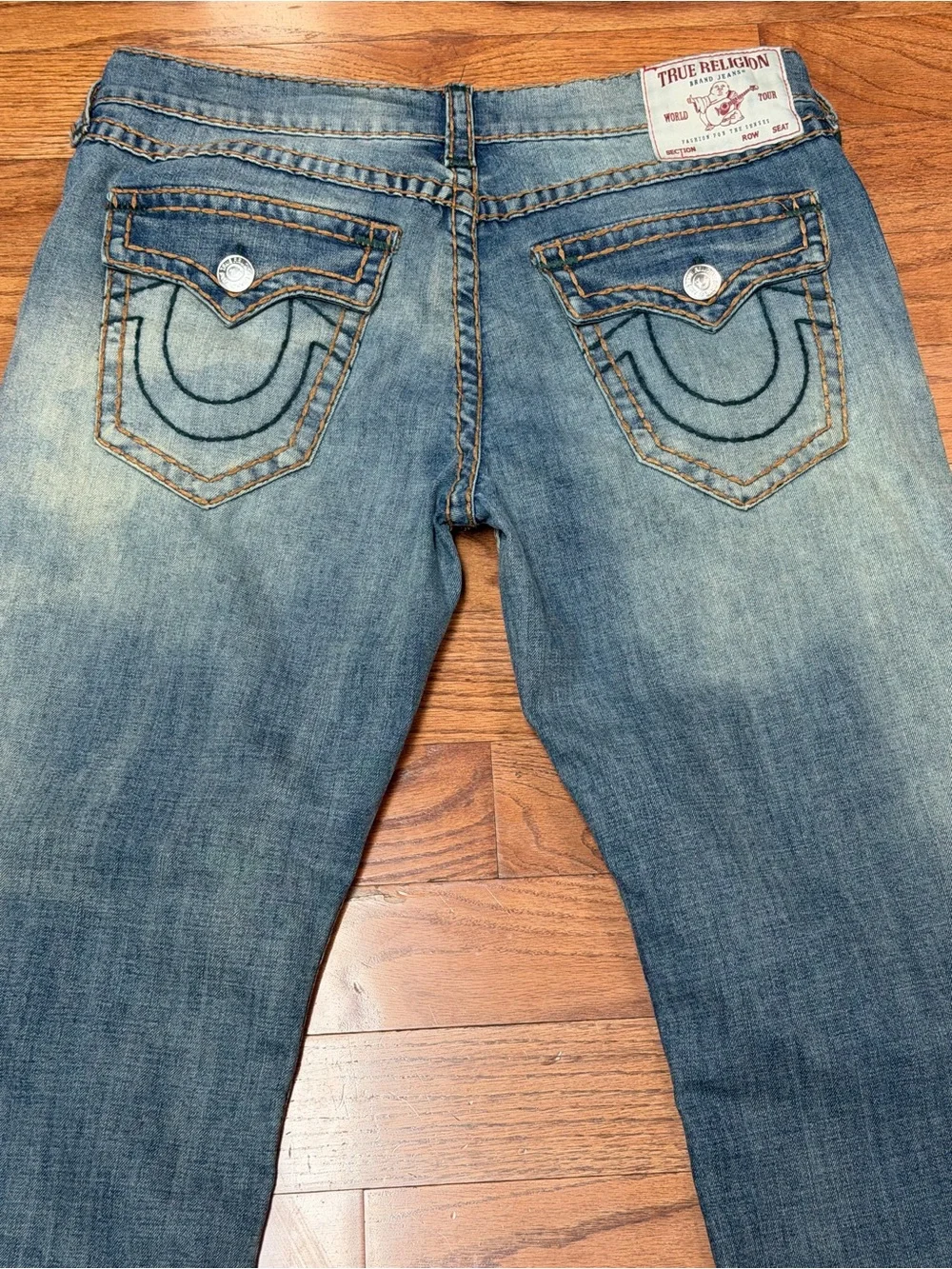 True Religion Men’s Ricky Relaxed Straight Jeans Thick Stitch Flap Pockets 36x32